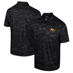 Colosseum Iowa Hawkeyes Mens Polo Shirt Black Tropical Sailboat Print 2XL NWOT